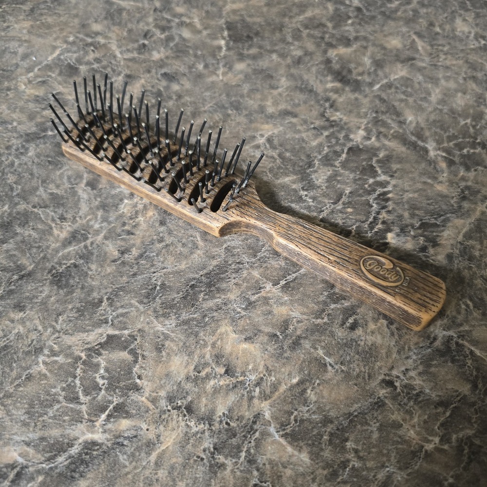 Vintage Goody Faux Wood Grain Hair Brush Nylon‎ Bristles Smoothing Brown 7.5"
